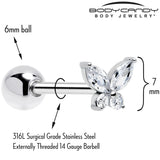 Clear CZ Gem Open Wing Butterfly Barbell Tongue Ring - BodyCandy - Flyclothing LLC