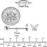 Clear CZ Gem Open Wing Butterfly Barbell Tongue Ring - BodyCandy - Flyclothing LLC