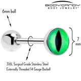 Kitty Green Eye UV Reactive Barbell Tongue Ring - BodyCandy - Flyclothing LLC
