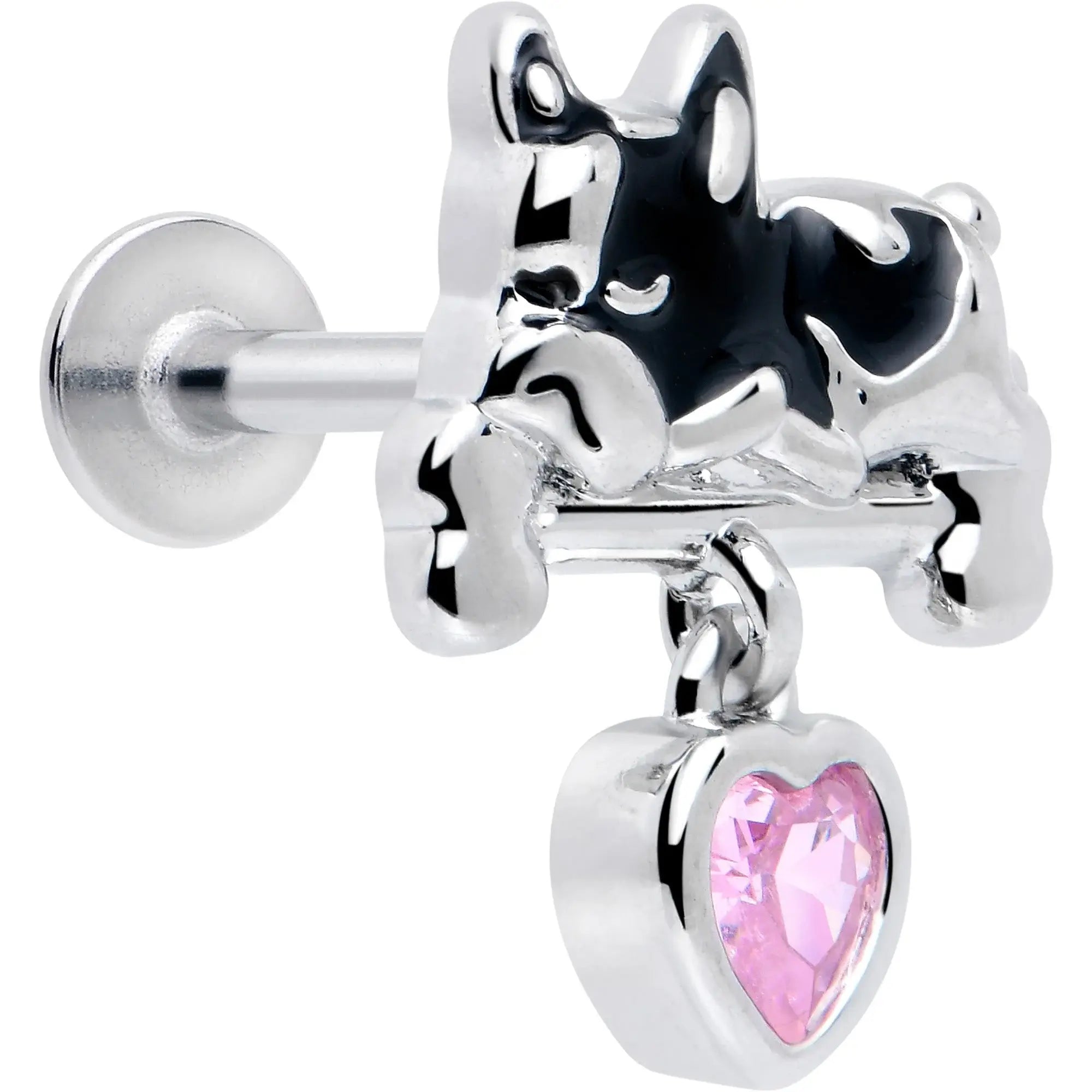 16G 5/16 Pink Gem Sleepy French Bulldog Dangle Labret Monroe Tragus - BodyCandy - Flyclothing LLC