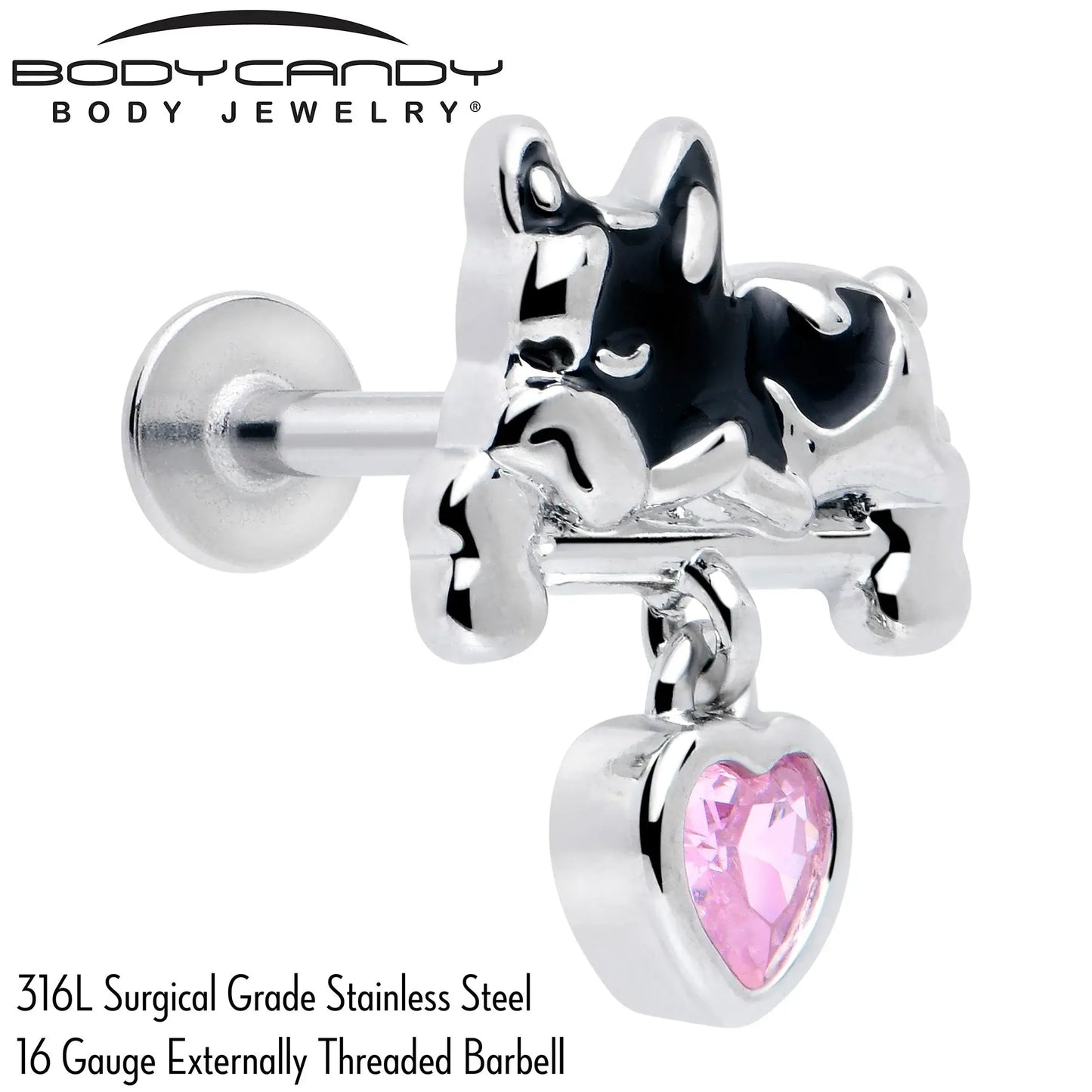 16G 5/16 Pink Gem Sleepy French Bulldog Dangle Labret Monroe Tragus - BodyCandy - Flyclothing LLC