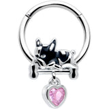16G 3/8 Pink CZ Gem Sleepy French Bulldog Dangle Hinged Segment Ring - BodyCandy - Flyclothing LLC