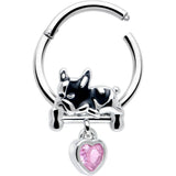 16G 3/8 Pink CZ Gem Sleepy French Bulldog Dangle Hinged Segment Ring - BodyCandy - Flyclothing LLC