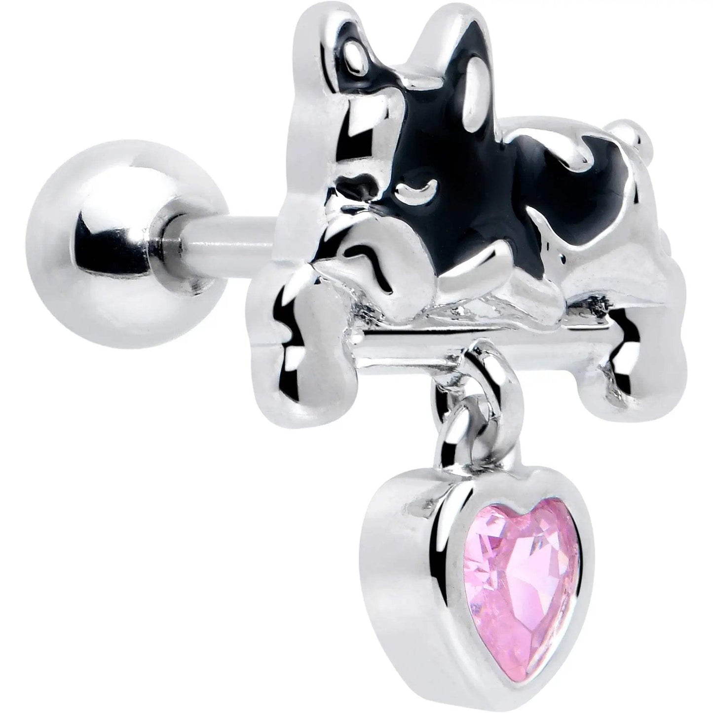 16G 1/4 Pink CZ Gem Sleepy French Bulldog Dangle Cartilage Earring - BodyCandy - Flyclothing LLC