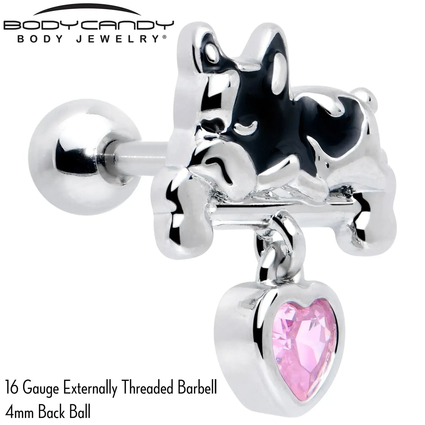 16G 1/4 Pink CZ Gem Sleepy French Bulldog Dangle Cartilage Earring - BodyCandy - Flyclothing LLC