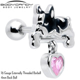 16G 1/4 Pink CZ Gem Sleepy French Bulldog Dangle Cartilage Earring - BodyCandy - Flyclothing LLC