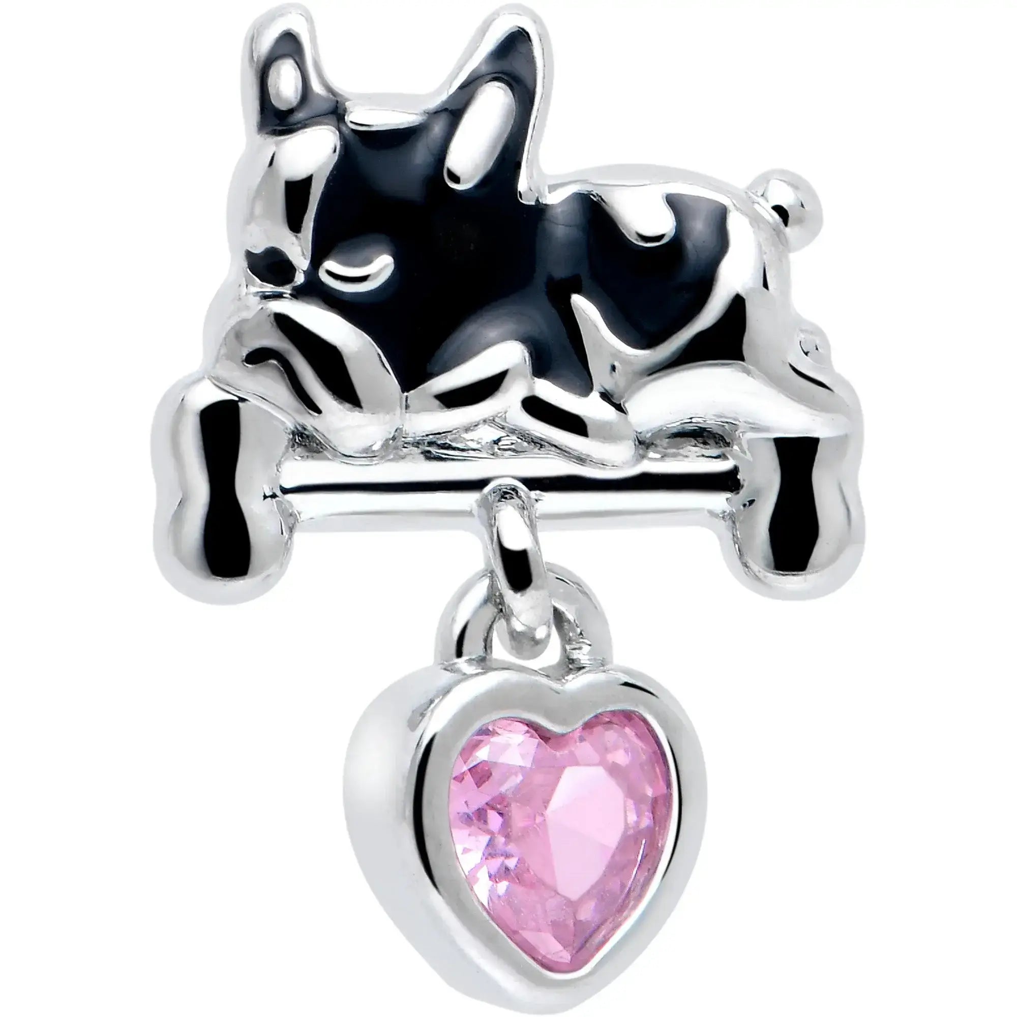 16G 1/4 Pink CZ Gem Sleepy French Bulldog Dangle Cartilage Earring - BodyCandy - Flyclothing LLC