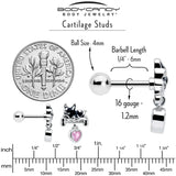 16G 1/4 Pink CZ Gem Sleepy French Bulldog Dangle Cartilage Earring - BodyCandy - Flyclothing LLC