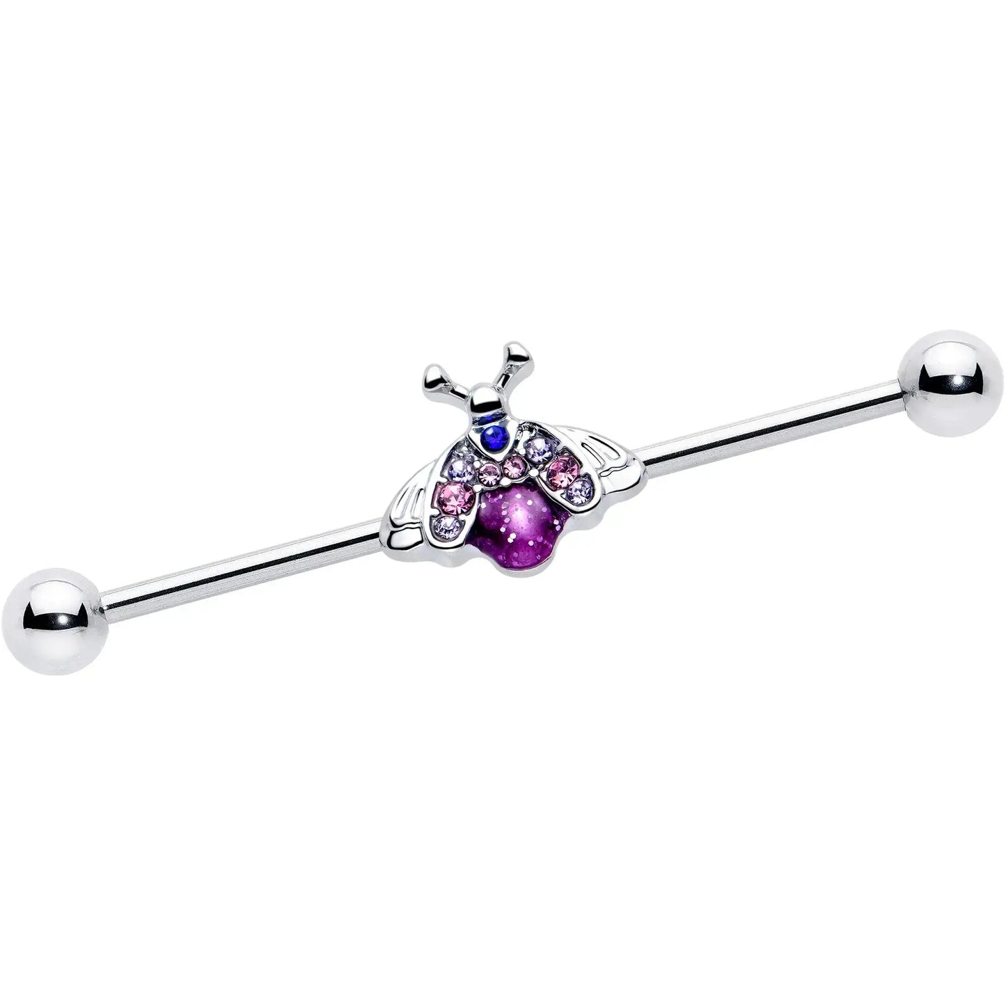 14G Pink Blue Gem Beautiful Insect Industrial Barbell 38mm - BodyCandy - Flyclothing LLC