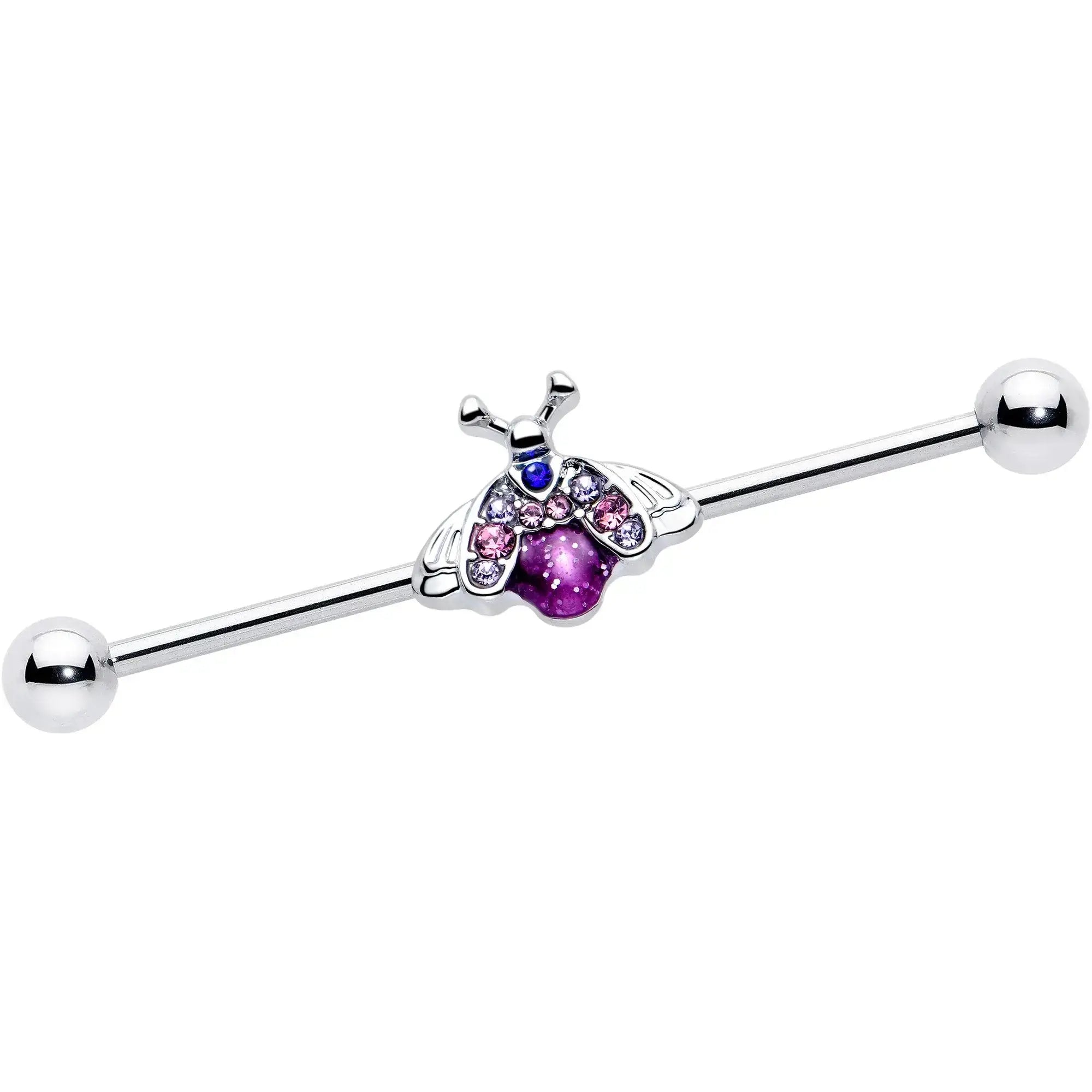 14G Pink Blue Gem Beautiful Insect Industrial Barbell 38mm - BodyCandy - Flyclothing LLC