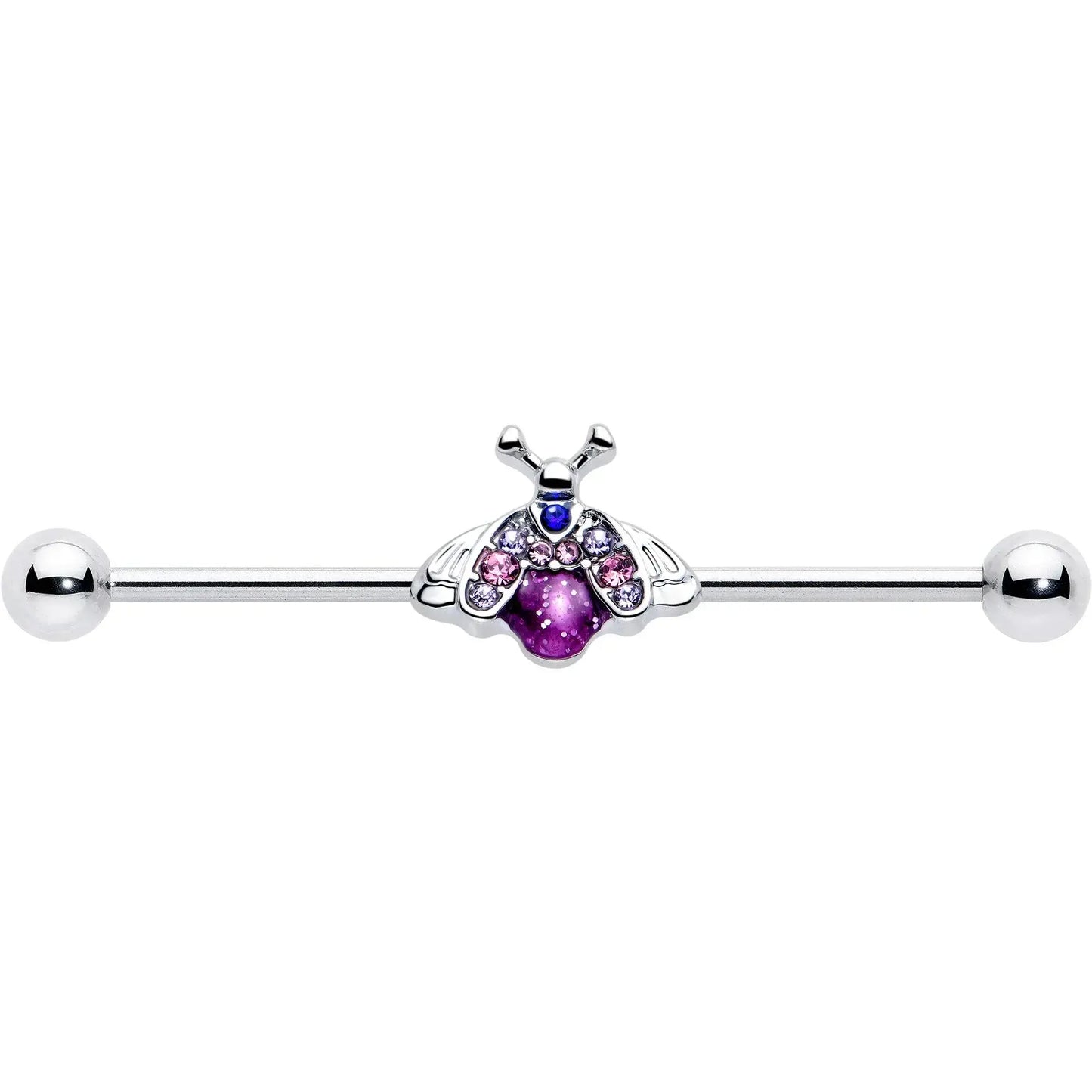 14G Pink Blue Gem Beautiful Insect Industrial Barbell 38mm - BodyCandy - Flyclothing LLC