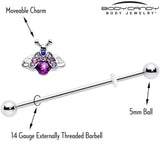 14G Pink Blue Gem Beautiful Insect Industrial Barbell 38mm - BodyCandy - Flyclothing LLC