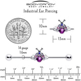 14G Pink Blue Gem Beautiful Insect Industrial Barbell 38mm - BodyCandy - Flyclothing LLC