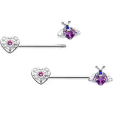14G 9/16 Pink Blue Gem Spiderweb Heart Insect Barbell Nipple Ring Set - BodyCandy - Flyclothing LLC