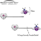 14G 9/16 Pink Blue Gem Spiderweb Heart Insect Barbell Nipple Ring Set - BodyCandy - Flyclothing LLC