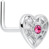 20G 7mm Pink Gem Spiderweb Heart Love L Shape Nose Ring - BodyCandy - Flyclothing LLC