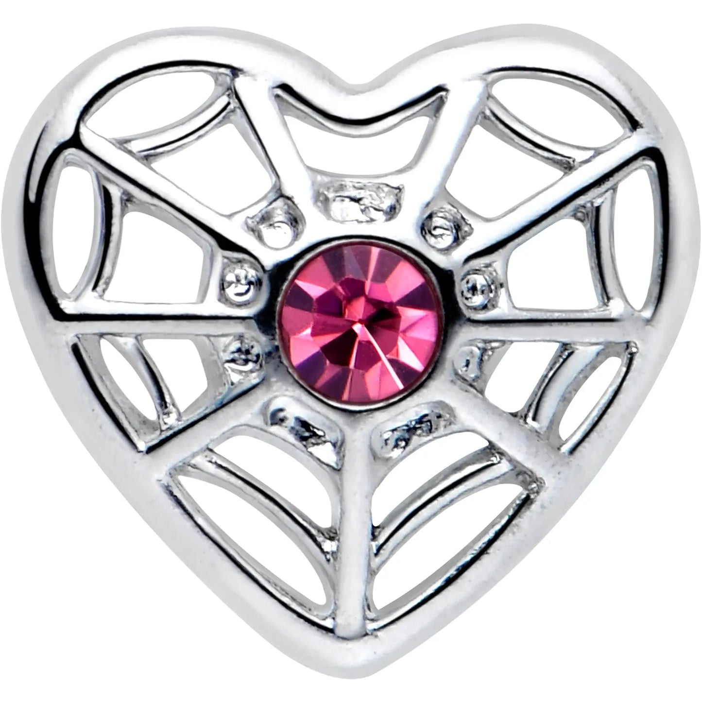 20G 7mm Pink Gem Spiderweb Heart Love L Shape Nose Ring - BodyCandy - Flyclothing LLC