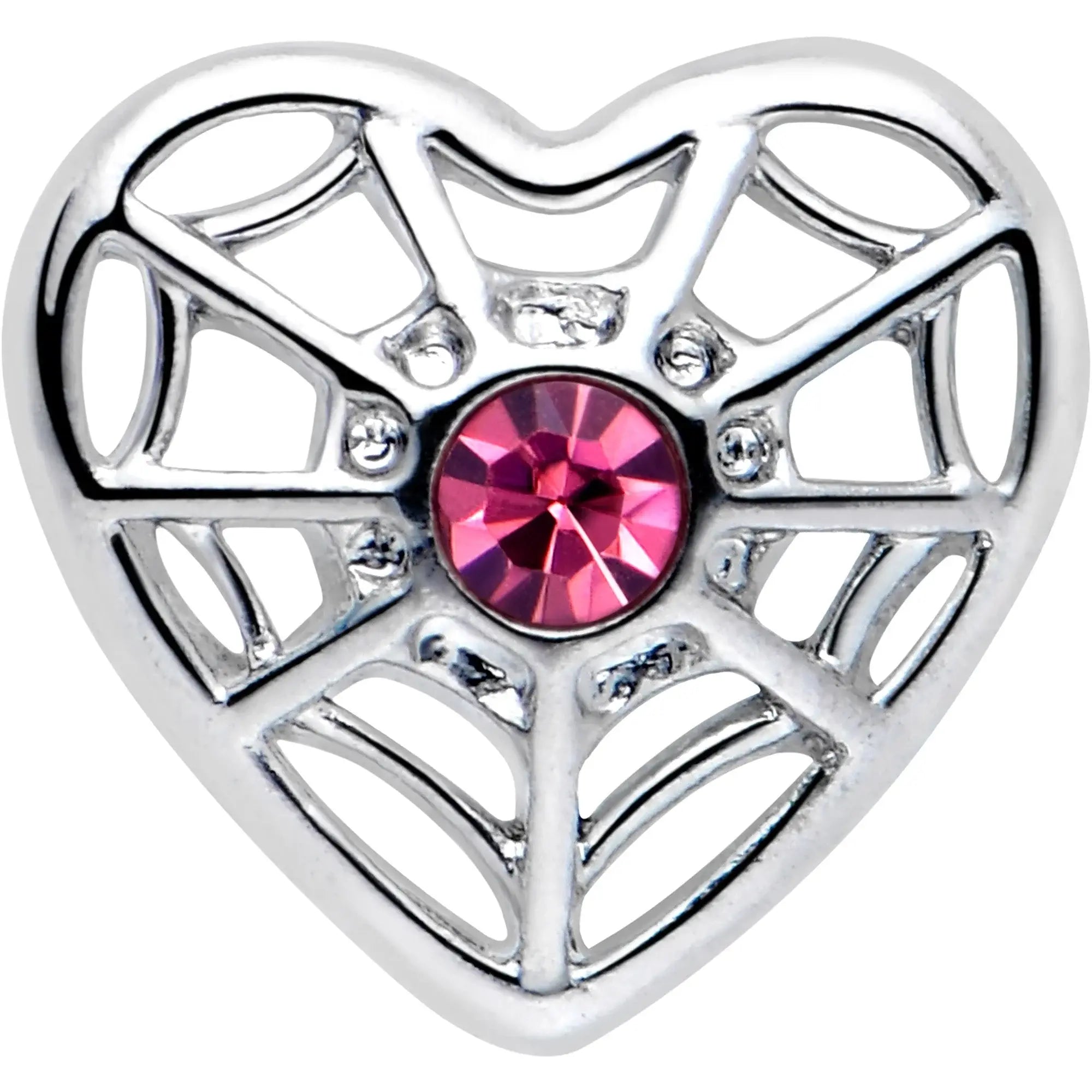 20G 7mm Pink Gem Spiderweb Heart Love L Shape Nose Ring - BodyCandy - Flyclothing LLC