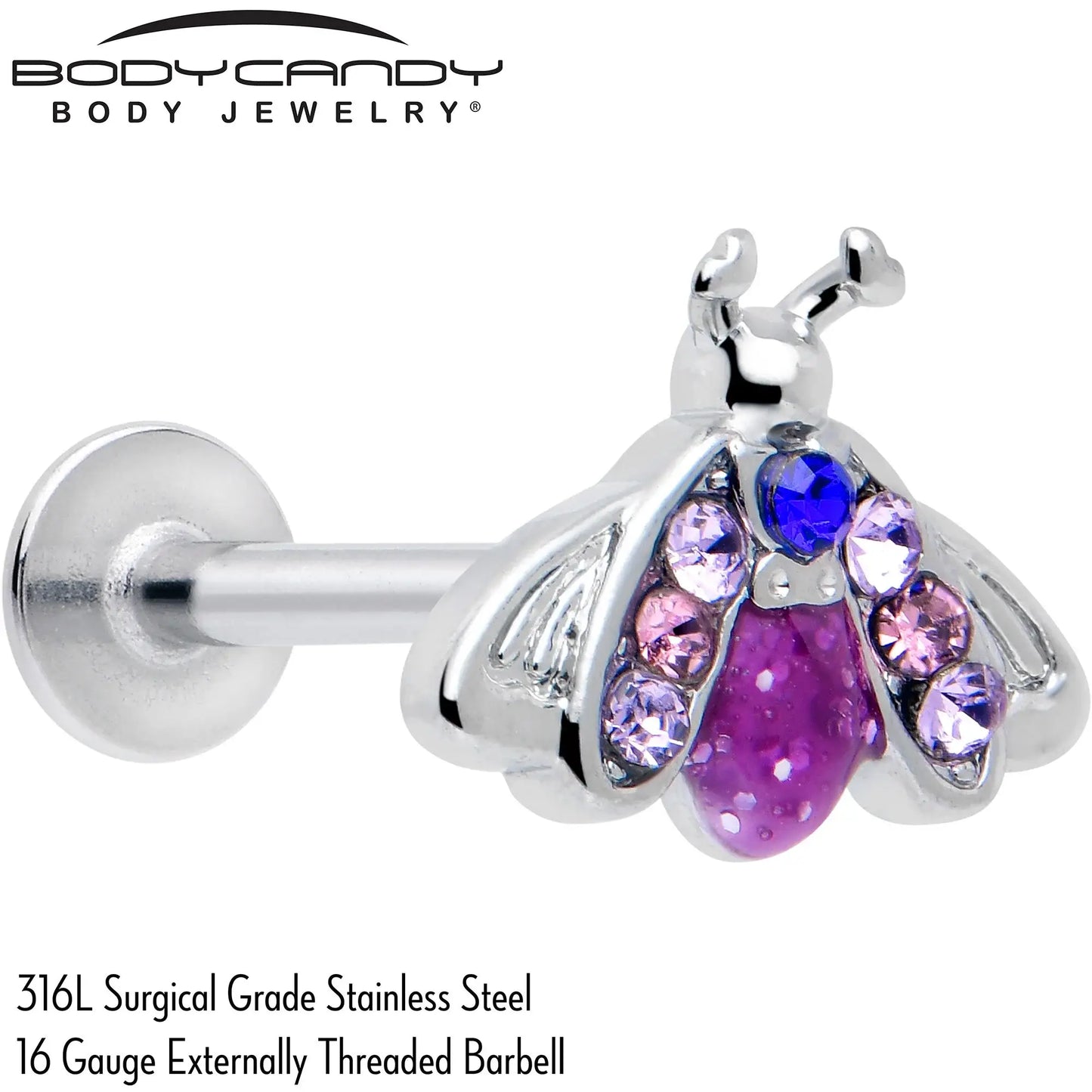 16G 5/16 Pink Blue Gem Beautiful Insect Labret Monroe Tragus - BodyCandy - Flyclothing LLC