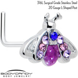 20G 7mm Pink Blue Gem Beautiful Insect L Shape Nose Ring - BodyCandy - Flyclothing LLC