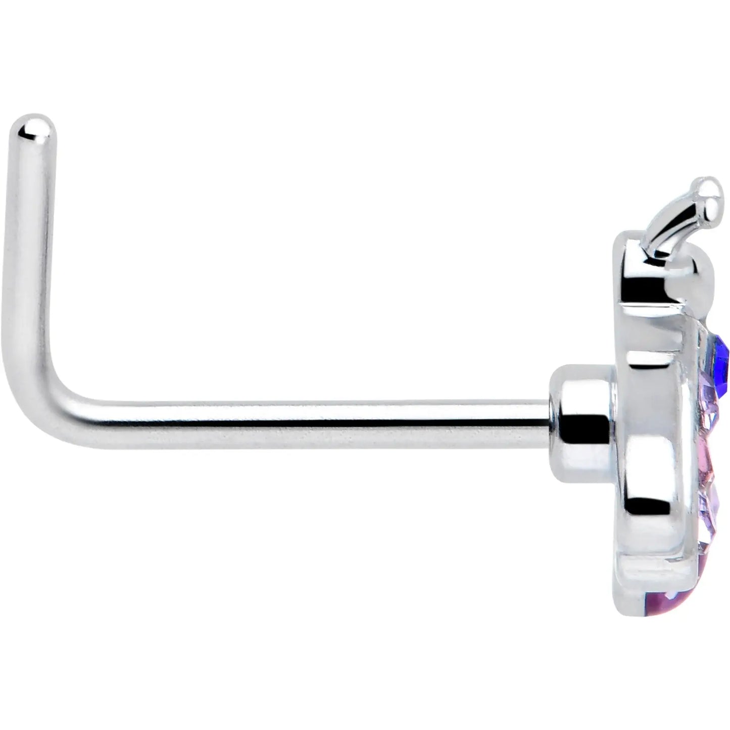 20G 7mm Pink Blue Gem Beautiful Insect L Shape Nose Ring - BodyCandy - Flyclothing LLC