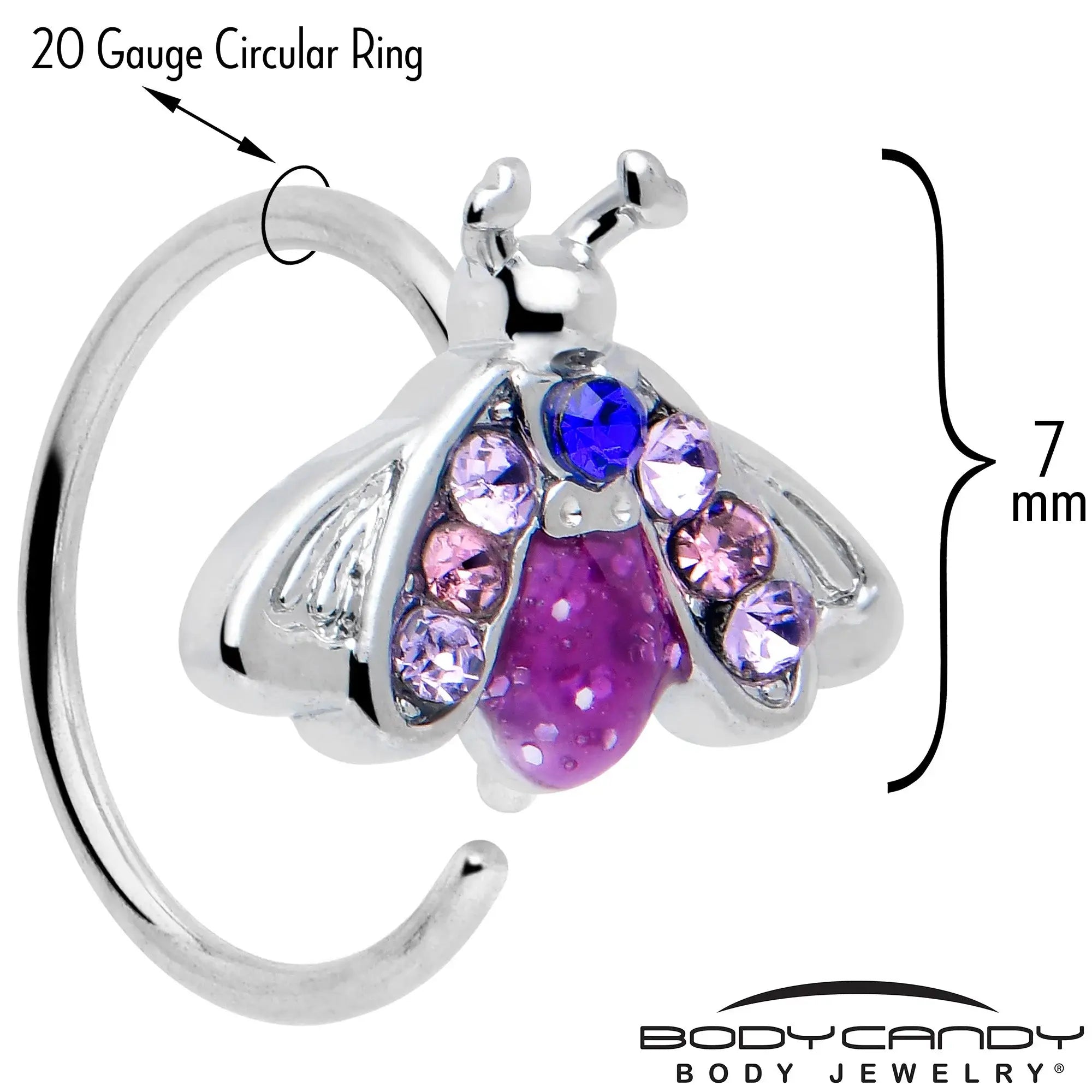 20G 5/16 Pink Blue Gem Beautiful Insect Nose Hoop - BodyCandy - Flyclothing LLC