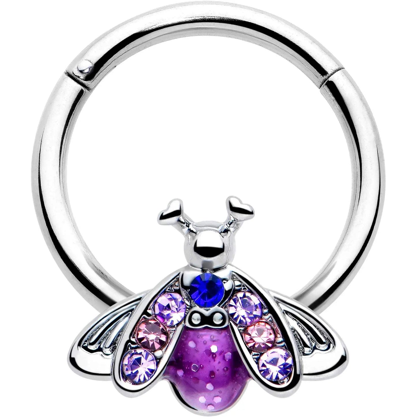 16G 3/8 Pink Blue Gem Beautiful Insect Hinged Segment Ring - BodyCandy - Flyclothing LLC