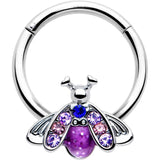 16G 3/8 Pink Blue Gem Beautiful Insect Hinged Segment Ring - BodyCandy - Flyclothing LLC