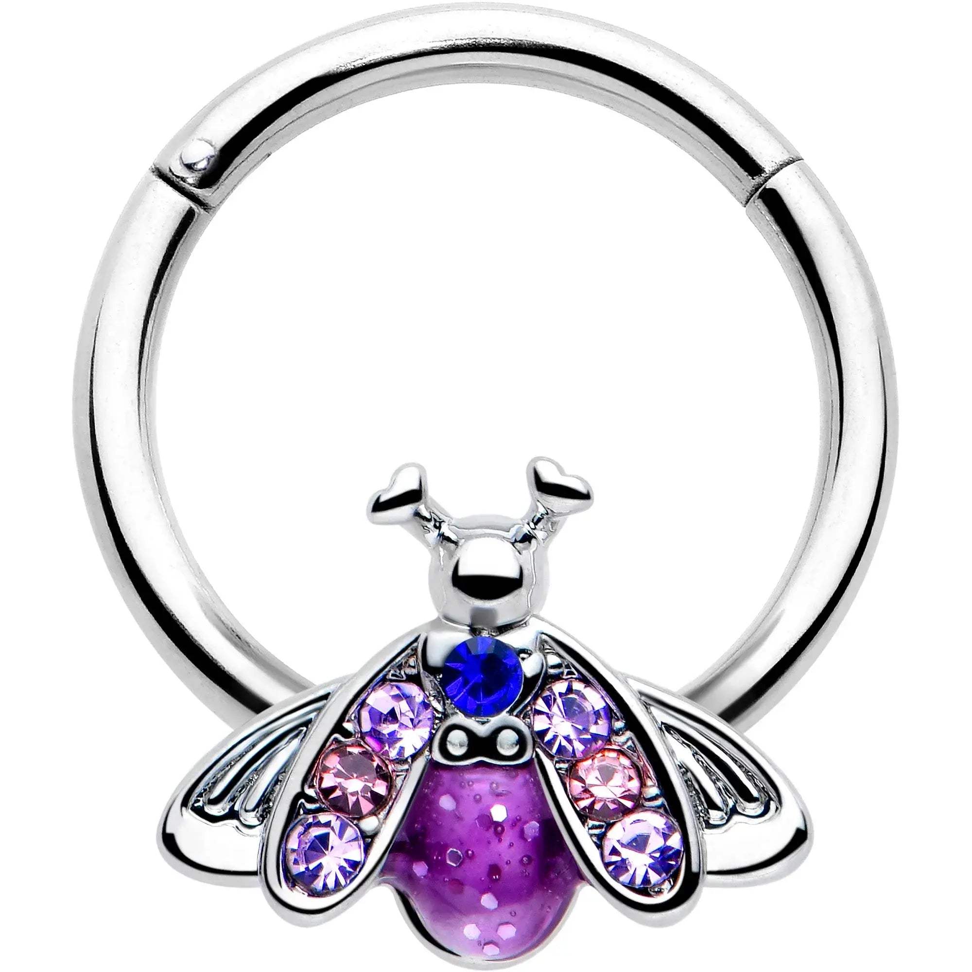 16G 3/8 Pink Blue Gem Beautiful Insect Hinged Segment Ring - BodyCandy - Flyclothing LLC