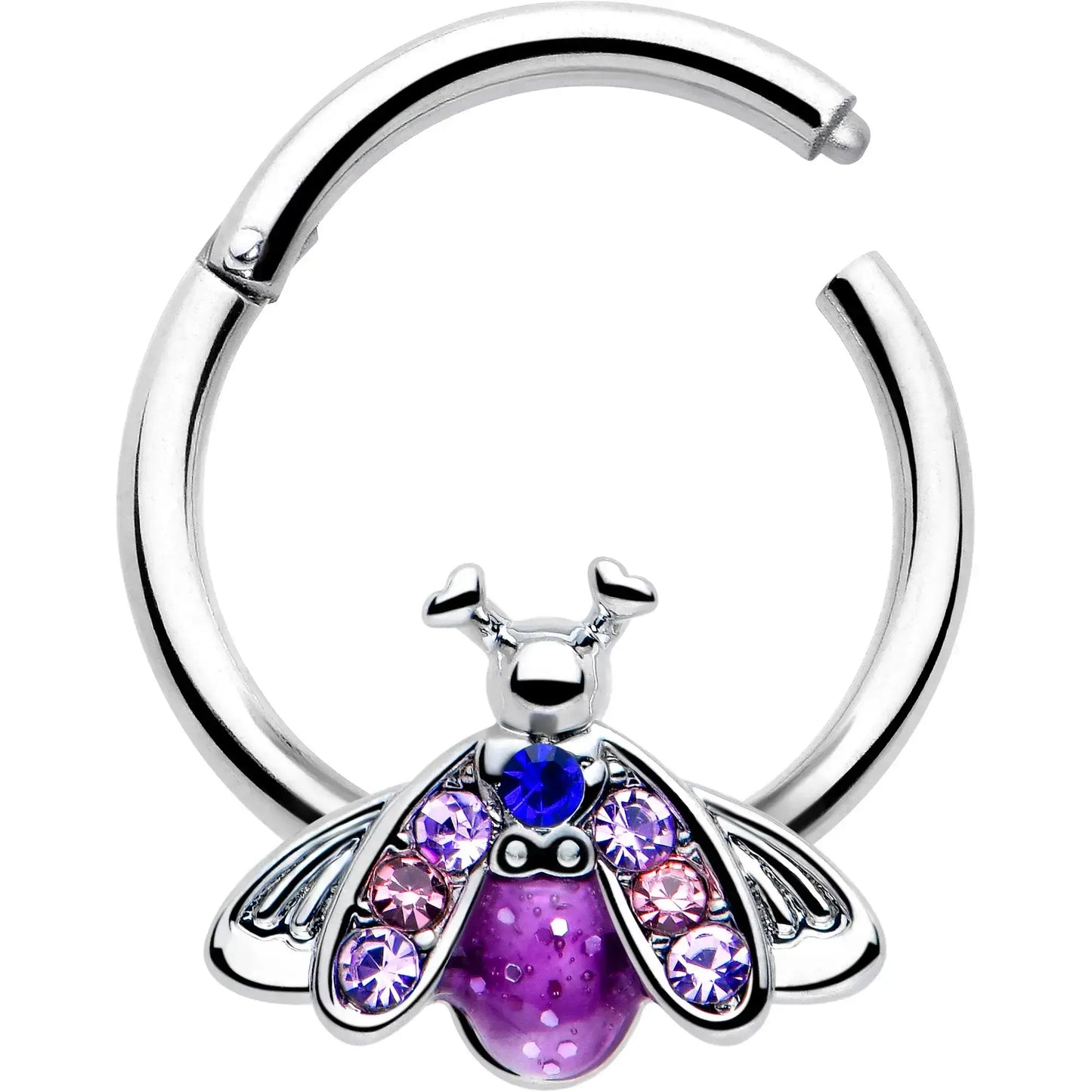 16G 3/8 Pink Blue Gem Beautiful Insect Hinged Segment Ring - BodyCandy - Flyclothing LLC