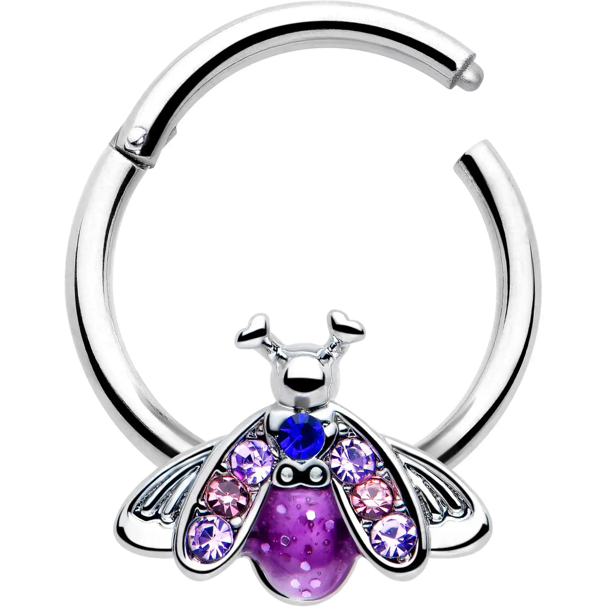 16G 3/8 Pink Blue Gem Beautiful Insect Hinged Segment Ring - BodyCandy - Flyclothing LLC