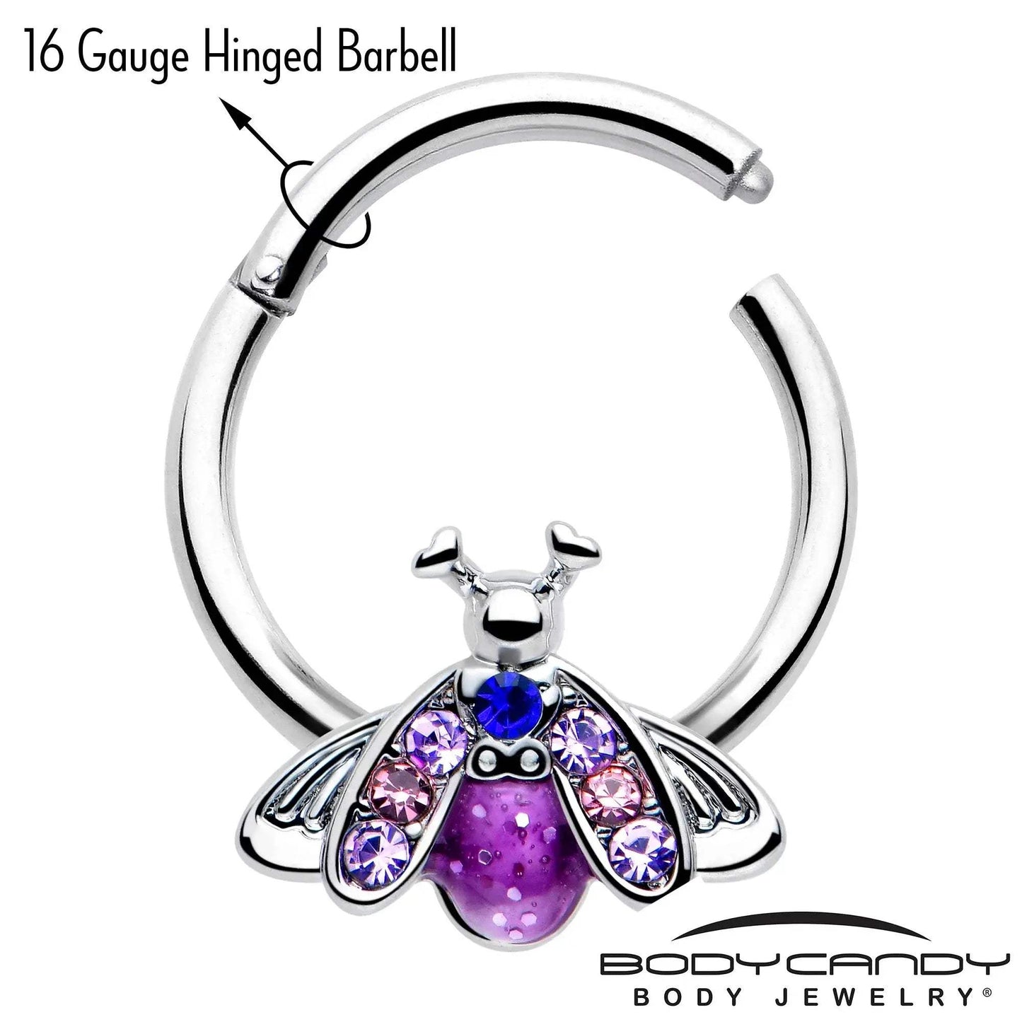 16G 3/8 Pink Blue Gem Beautiful Insect Hinged Segment Ring - BodyCandy - Flyclothing LLC