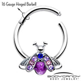 16G 3/8 Pink Blue Gem Beautiful Insect Hinged Segment Ring - BodyCandy - Flyclothing LLC