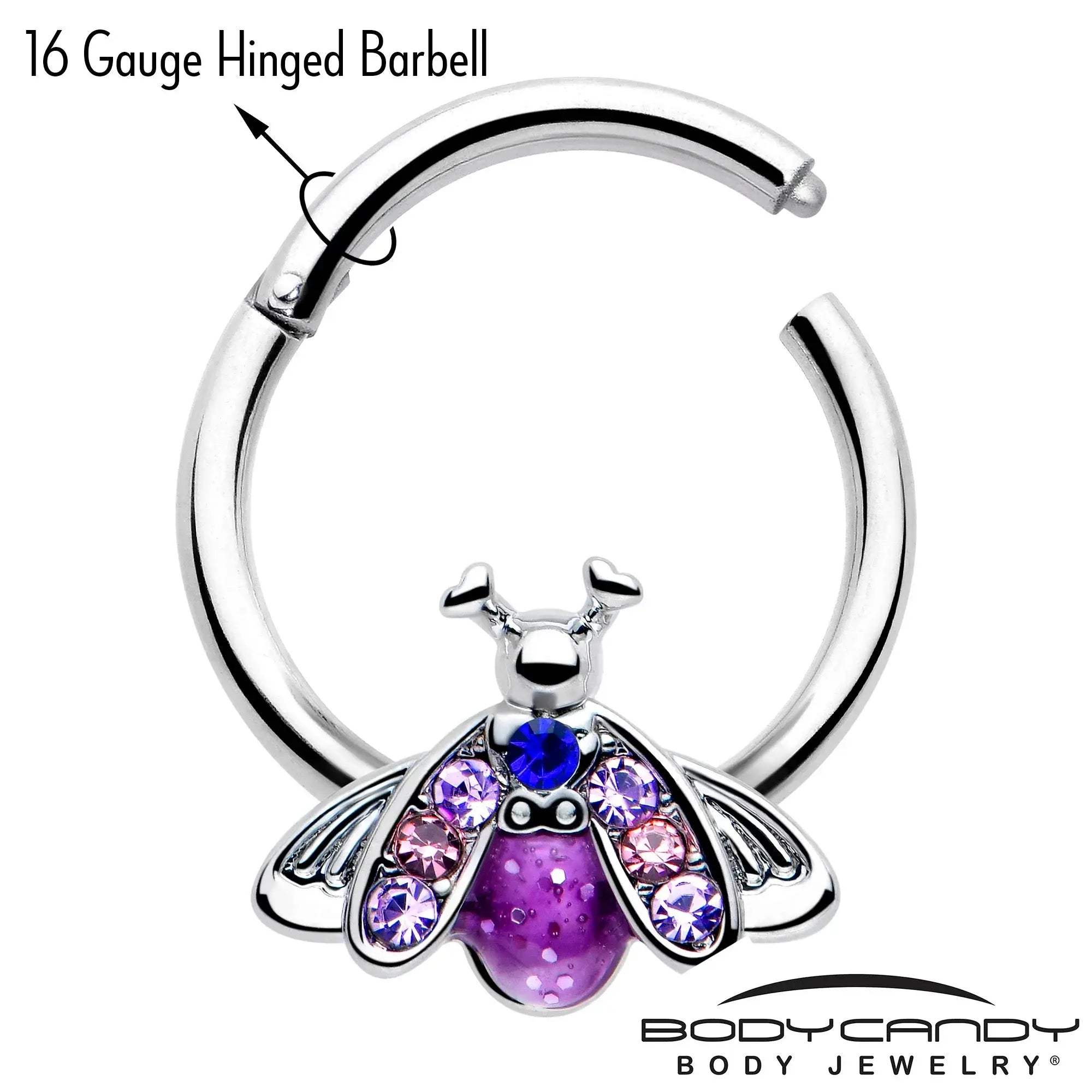 16G 3/8 Pink Blue Gem Beautiful Insect Hinged Segment Ring - BodyCandy - Flyclothing LLC