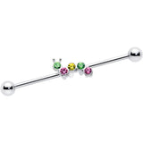 14G Green Pink Gem Caterpillar Industrial Barbell 38mm - BodyCandy - Flyclothing LLC