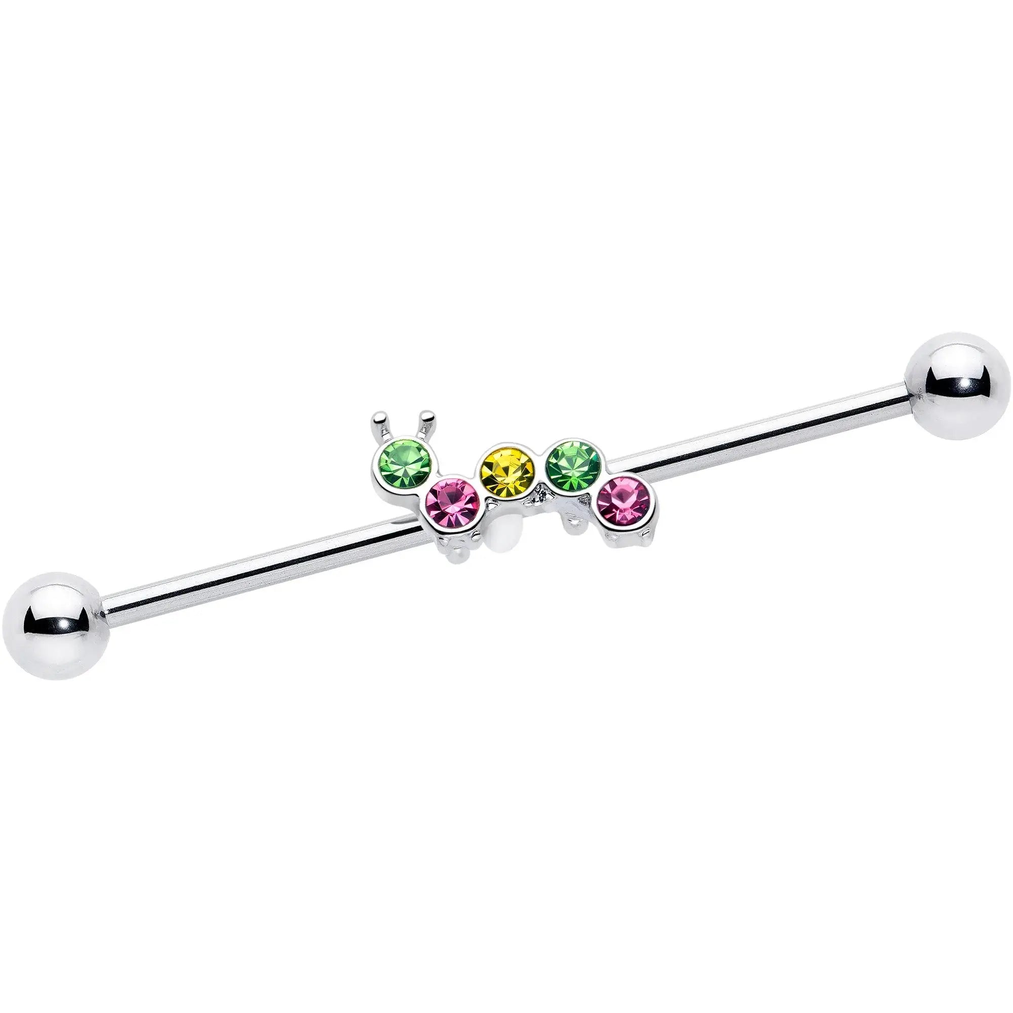 14G Green Pink Gem Caterpillar Industrial Barbell 38mm - BodyCandy - Flyclothing LLC