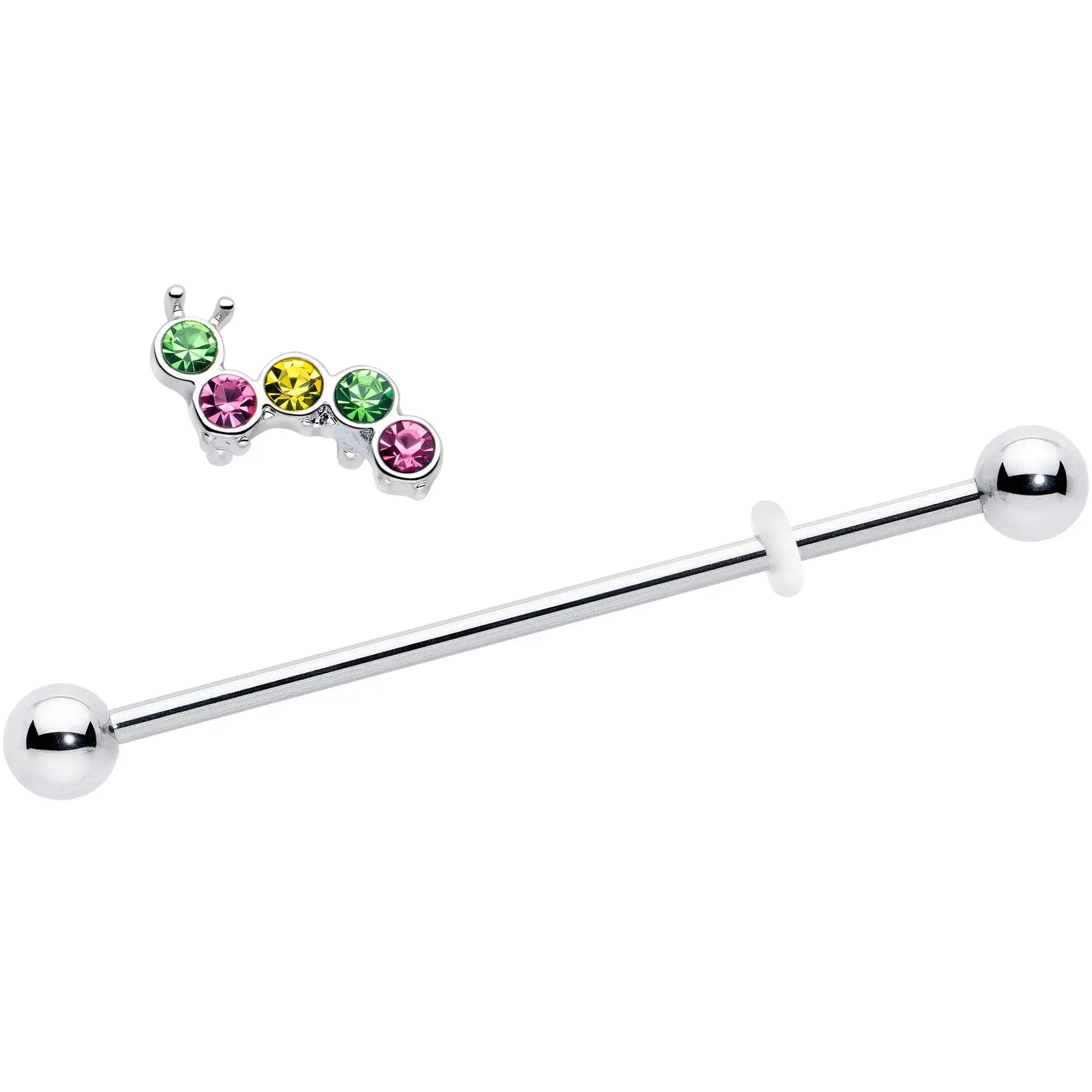 14G Green Pink Gem Caterpillar Industrial Barbell 38mm - BodyCandy - Flyclothing LLC