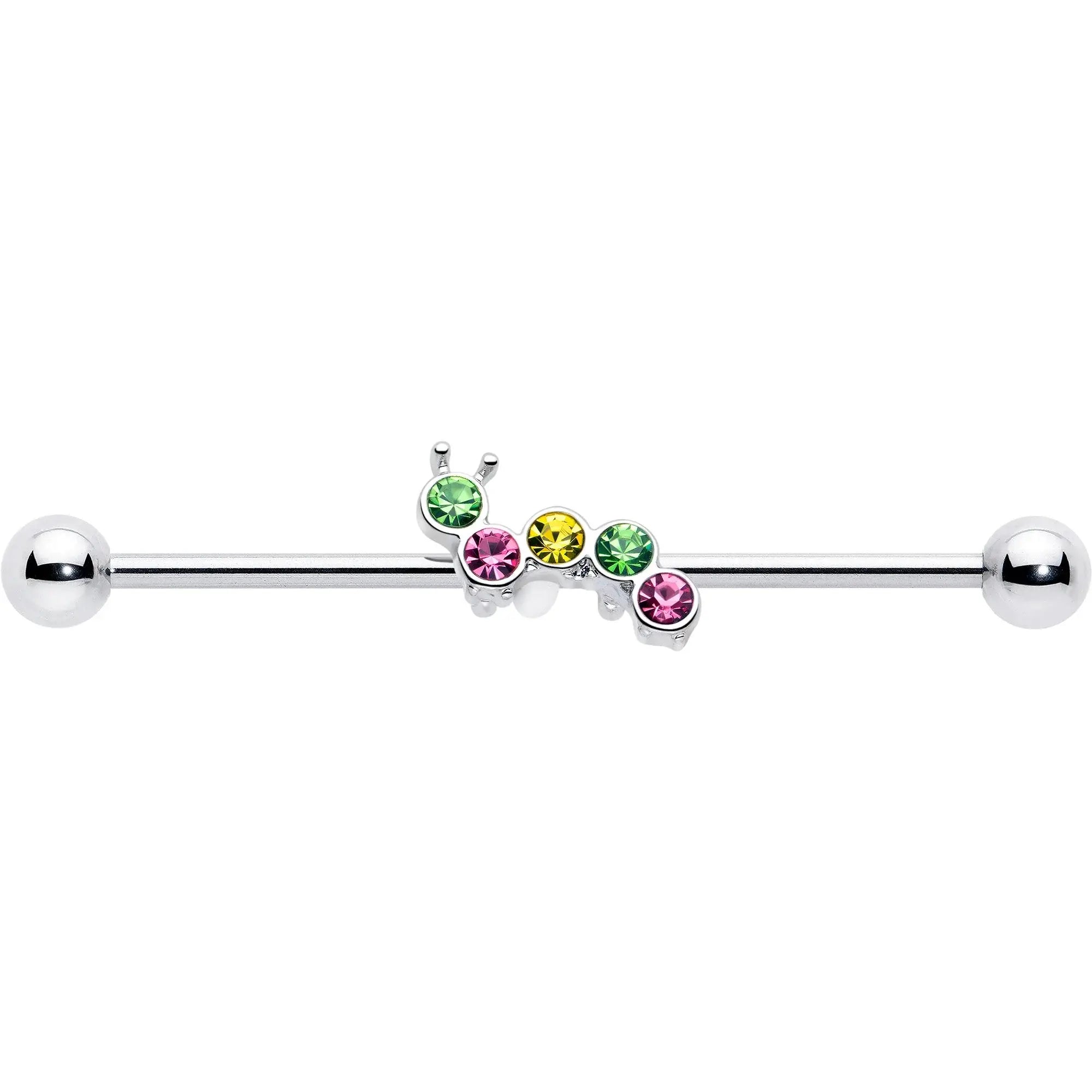 14G Green Pink Gem Caterpillar Industrial Barbell 38mm - BodyCandy - Flyclothing LLC