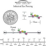 14G Green Pink Gem Caterpillar Industrial Barbell 38mm - BodyCandy - Flyclothing LLC