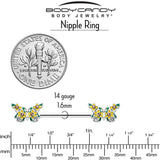 14G 9/16 Yellow CZ Gem Blooming Butterfly Barbell Nipple Ring Set - BodyCandy - Flyclothing LLC