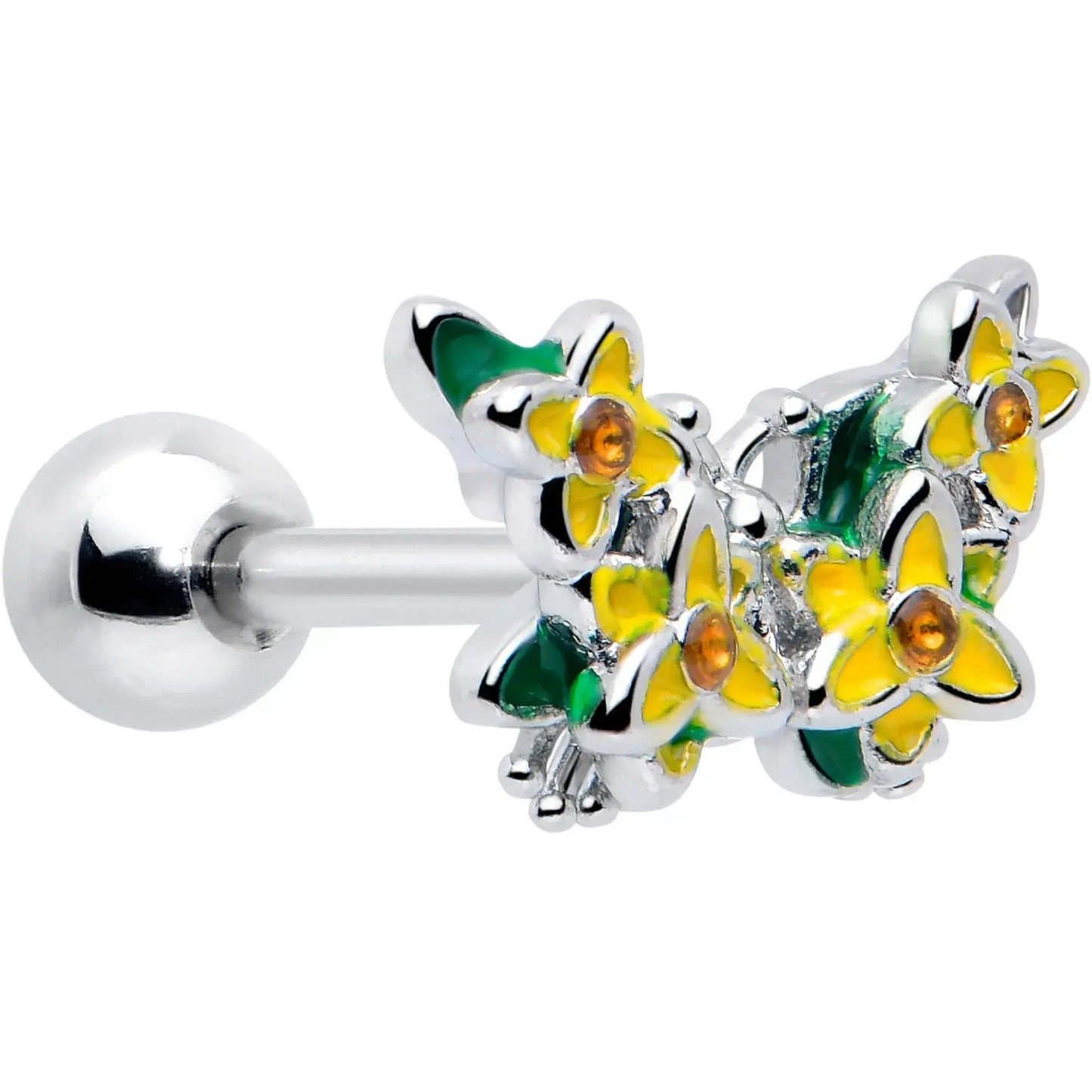 16G 1/4 Yellow CZ Gem Blooming Butterfly Cartilage Tragus Earring - BodyCandy - Flyclothing LLC