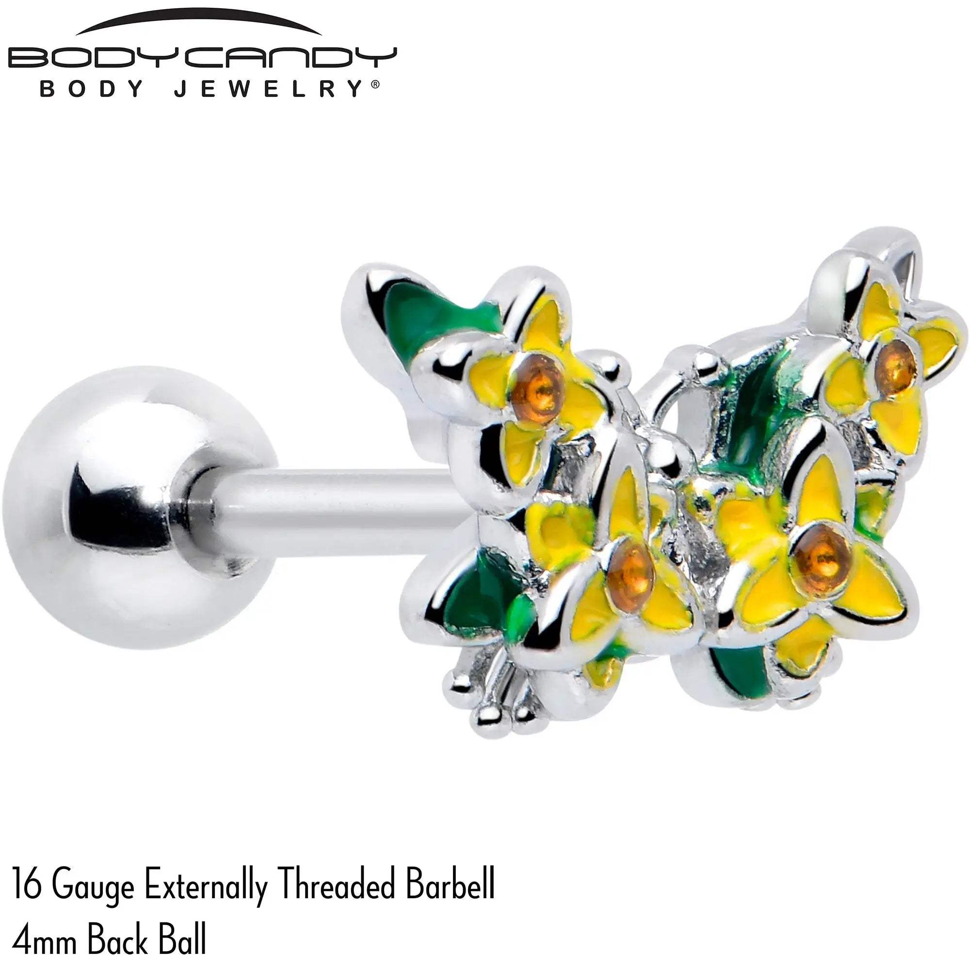 16G 1/4 Yellow CZ Gem Blooming Butterfly Cartilage Tragus Earring - BodyCandy - Flyclothing LLC