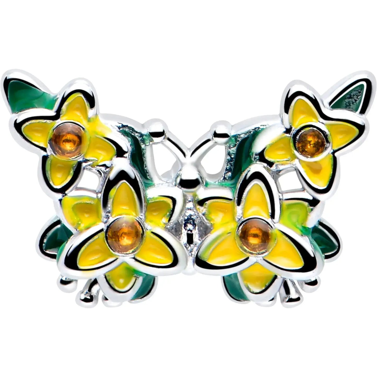 16G 1/4 Yellow CZ Gem Blooming Butterfly Cartilage Tragus Earring - BodyCandy - Flyclothing LLC