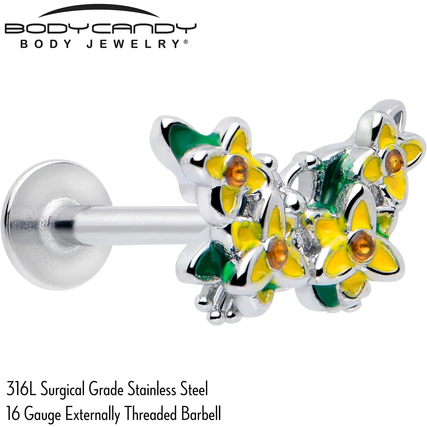 16G 5/16 Yellow CZ Gem Blooming Butterfly Labret Monroe Tragus - BodyCandy - Flyclothing LLC