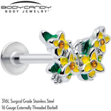16G 5/16 Yellow CZ Gem Blooming Butterfly Labret Monroe Tragus - BodyCandy - Flyclothing LLC