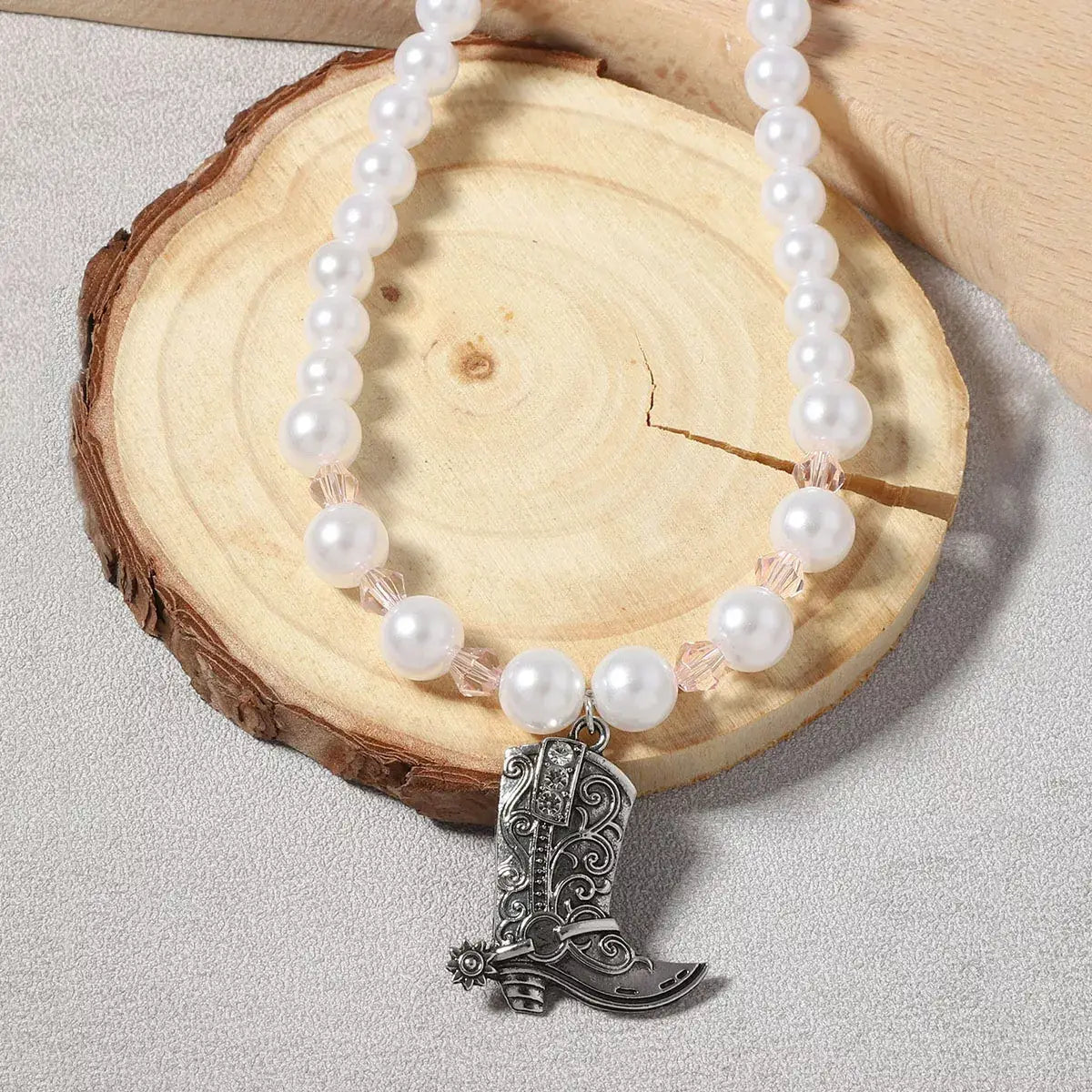 Pearl Beaded Cowboy Boot Necklace - Trendsi - Flyclothing LLC
