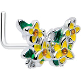 20G 7mm Yellow CZ Gem Blooming Butterfly L Shape Nose Ring - BodyCandy - Flyclothing LLC