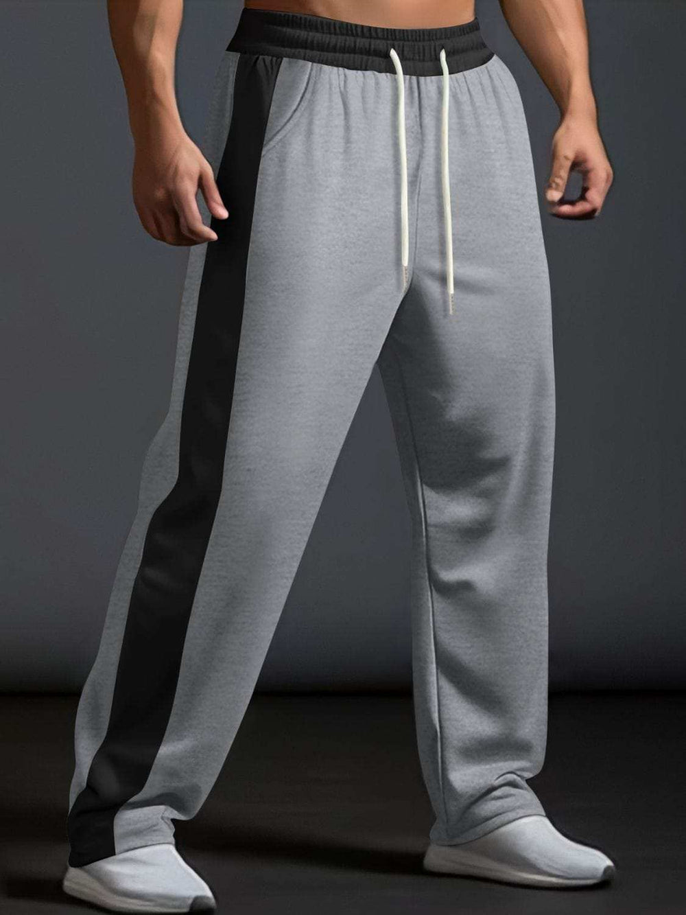 Men's Full Size Drawstring Contrast Wide Leg Pants Plus Size - Trendsi - Flyclothing LLC