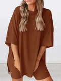 Full Size Oversized Round Neck Top and Shorts Set Plus Size - Trendsi - Flyclothing LLC