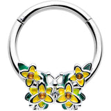 16G 3/8 Yellow CZ Gem Blooming Butterfly Hinged Segment Ring - BodyCandy - Flyclothing LLC